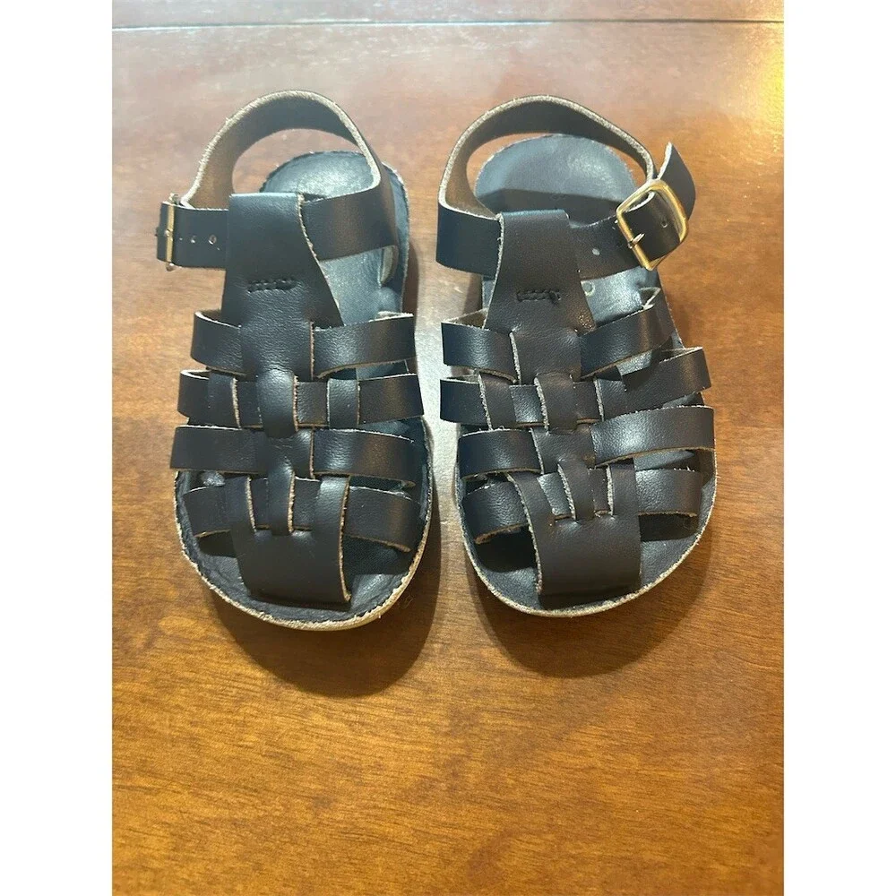 Toddlers Sun-San Salt-Water Blue Leather Fisherman Sandals Buckle Strap Size 8